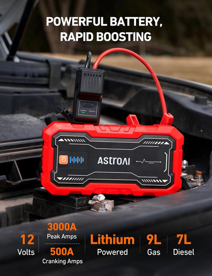AstroAI S8 Car Battery Jump Starter, Car Jumper Starter Battery Pack for Up to 6.0L Gas & 3.0L Diesel Engines, 12V Portable Jump Box with 3 Modes Flashlight and Jumper Cable (Orange)