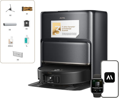 Mova V50 Ultra Complete Saugroboter mit Wischfunktion 24.000 Pa, 6cm Hindernisüberwindung, Liftable Navigation+RGB AI+LED, 80℃ Heißwasserwäsche & 63℃ Selbsttrocknung, DuoSolution System, Tricut Bürste