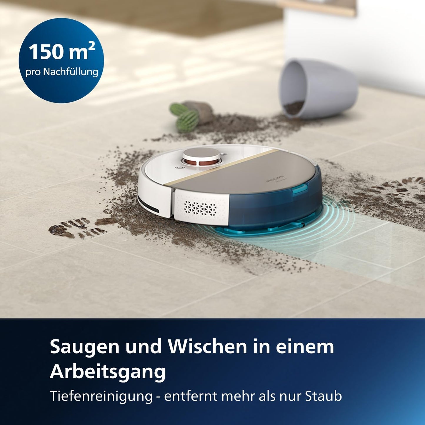 Philips Homerun Serie 2000: 2-in-1 Saug- und Wischroboter, 130 Minuten Laufzeit, Lasernavigation, Teppichboost, Absaugstation, App-gesteuert, Arktikweiß (XU2100/20), Arctic White