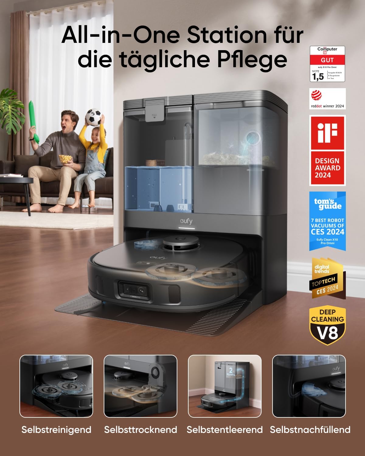 eufy Saugroboter Omni C20 mit All-in-One-Station,Auto-Entleerung, Auto-Wasch- und Trocknungsfunktion, 7.000Pa, 8,5cm Design, Staubsauger Roboter mit Wischfunktion,Kindersicherung