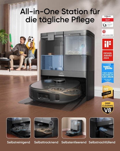 eufy Saugroboter Omni C20 mit All-in-One-Station,Auto-Entleerung, Auto-Wasch- und Trocknungsfunktion, 7.000Pa, 8,5cm Design, Staubsauger Roboter mit Wischfunktion,Kindersicherung
