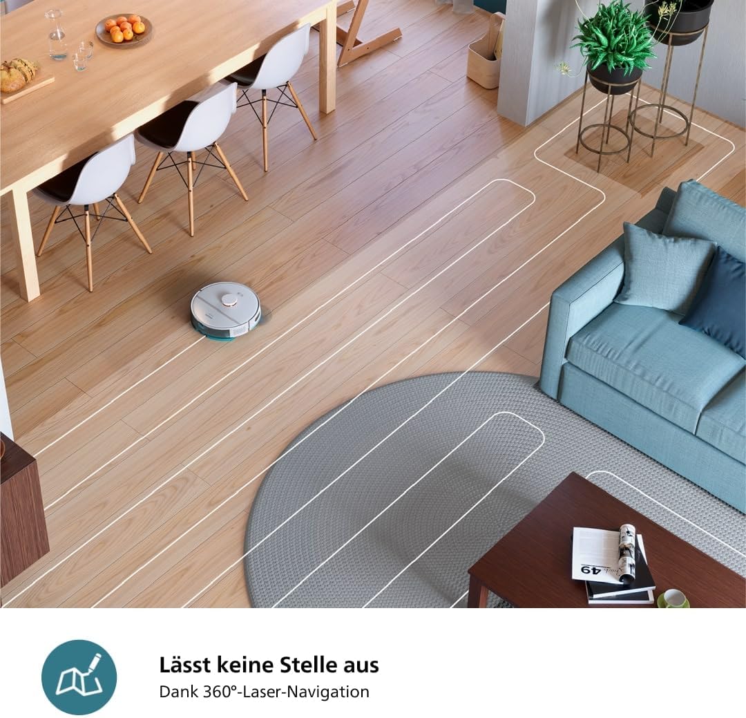 Philips Homerun Serie 2000: 2-in-1 Saug- und Wischroboter, 130 Minuten Laufzeit, Lasernavigation, Teppichboost, Absaugstation, App-gesteuert, Arktikweiß (XU2100/20), Arctic White