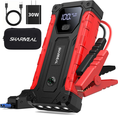Sharmeal Car Jump Starter 5000A, Jump Starter Battery Pack for 10.0L Gas and 9.0L Diesel, 12V Portable Jump Box with LED Light