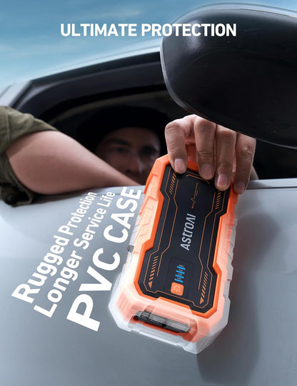 AstroAI S8 Car Battery Jump Starter, Car Jumper Starter Battery Pack for Up to 6.0L Gas & 3.0L Diesel Engines, 12V Portable Jump Box with 3 Modes Flashlight and Jumper Cable (Orange)