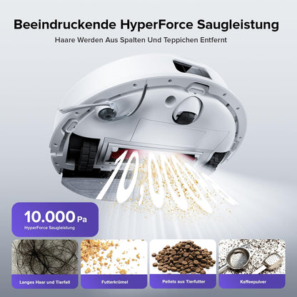roborock Q10 S5 Saugroboter mit Wischfunktion, 10.000 Pa HyperForce Saugkraft, Dual Anti-Tangle System, Auto Lifting Mopping, Ideal für Tierhaare, Teppiche, Hartböden (Schwarz)