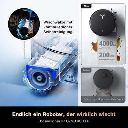 ECOVACS DEEBOT X8 PRO Omni Saugroboter mit Wischfunktion, OZMO Roller mit kontinuierliches Wischen & Selbstreinigung, 18.000 Pa, 12-in-1 Station, 40–75 °C Heißwasser-Moppreinigung, YIKO-GPT