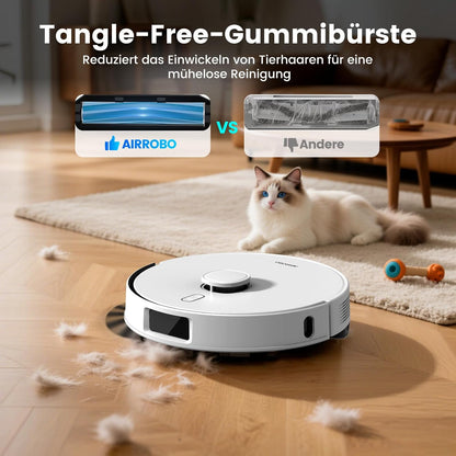 AIRROBO T30+ Saugroboter mit Wischfunktion, Staubsauger Roboter mit Absaugstation, 6000Pa Saugkraft Roboterstaubsauger, 3,5L Staubbeutel, Wischroboter LiDAR Navigation, 240Min Laufzeit, App Steuerung
