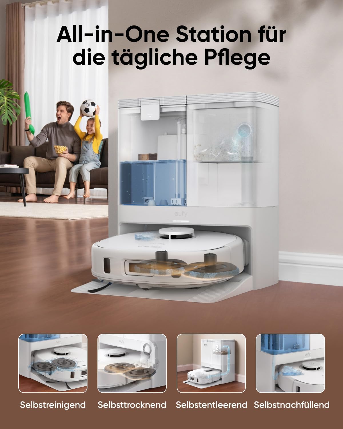 eufy Saugroboter Omni C20 mit All-in-One-Station,Auto-Entleerung, Auto-Wasch- und Trocknungsfunktion, 7.000Pa, 8,5cm Design, Staubsauger Roboter mit Wischfunktion,Kindersicherung