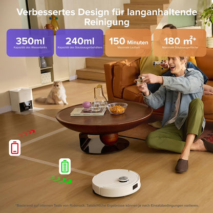 roborock Q10 S5+ Set Saugroboter mit Wischfunktion, 10.000 Pa HyperForce Saugkraft, Dual Anti-Tangle System, Auto Lifting Mopping, Ideal für Tierhaare, Teppiche, Hartböden (Schwarz)