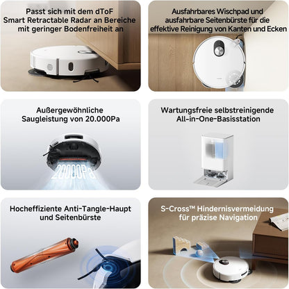 Xiaomi Robot Vacuum X20+ Saugroboter mit Absaugstation und 4L/4L Frisch- & Altwassertank - 2 rotierende, Auto-Trocknung Wischmops, Bis 280m² wischen, 6000Pa Saugkraft, LDS-Navigation, Alle Bodentypen
