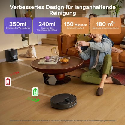 roborock Q10 S5+ Set Saugroboter mit Wischfunktion, 10.000 Pa HyperForce Saugkraft, Dual Anti-Tangle System, Auto Lifting Mopping, Ideal für Tierhaare, Teppiche, Hartböden (Schwarz)