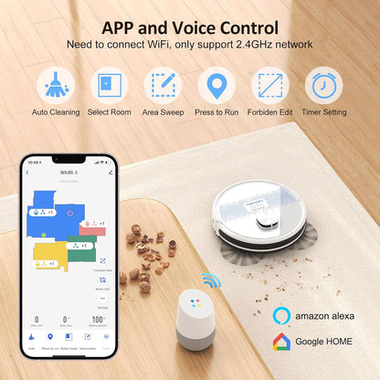 Lubluelu Saugroboter mit Wischfunktion 3-1, 4500Pa Staubsauger Roboter Lasernavigation mit 5 Karten, 55 dB Roboterstaubsauger mit APP, Saug und Wischroboter für Tierhaare, Teppiche, Hartböden, (SL60D)