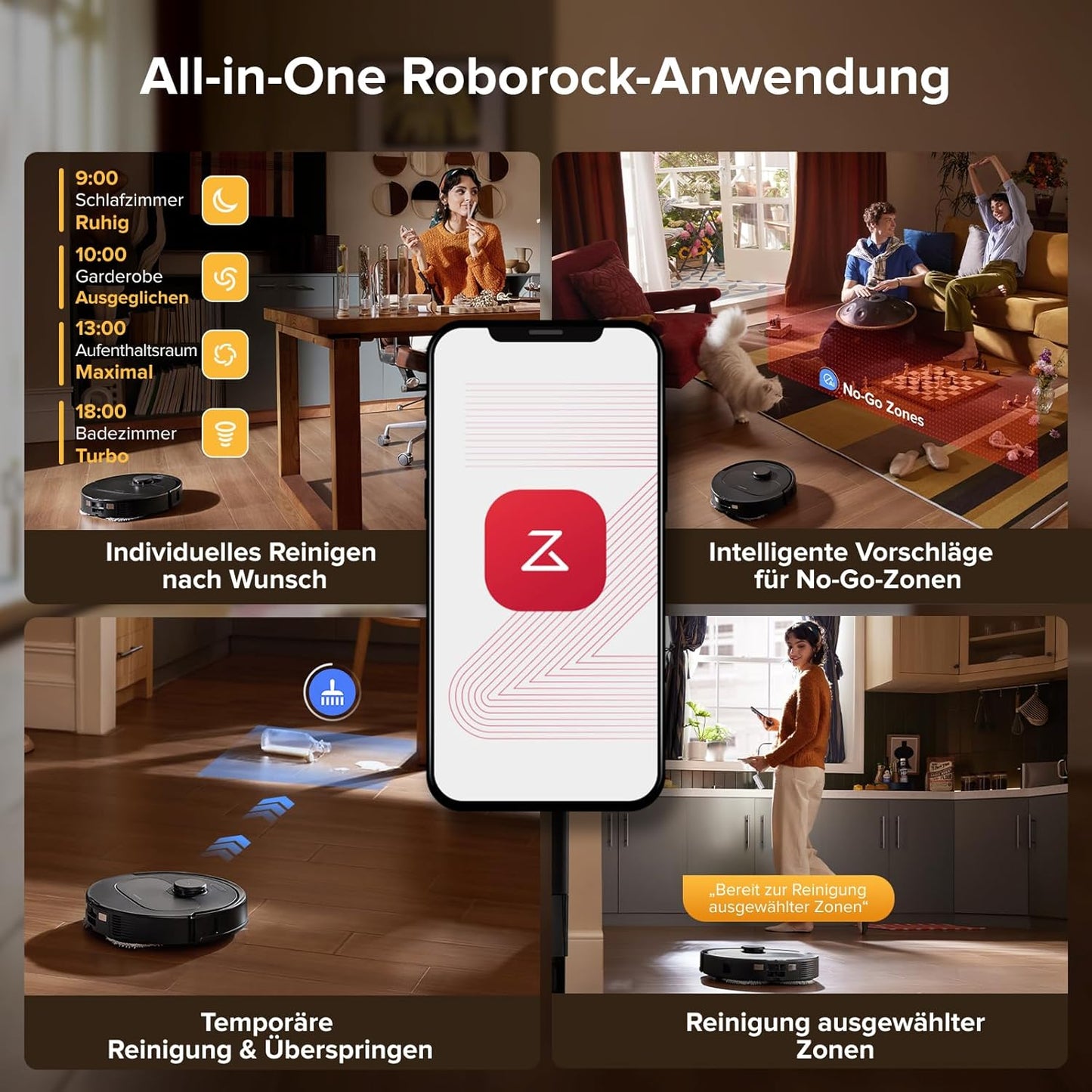 roborock QV 35S-Set Saugroboter mit Wischfunktion, 10.000 Pa HyperForce Saugkraft, Anti-Tangle-Bürsten, Anhebbare Schleudermopps, Intelligente Hindernisvermeidung, All-in-One Dock (Schwarz)