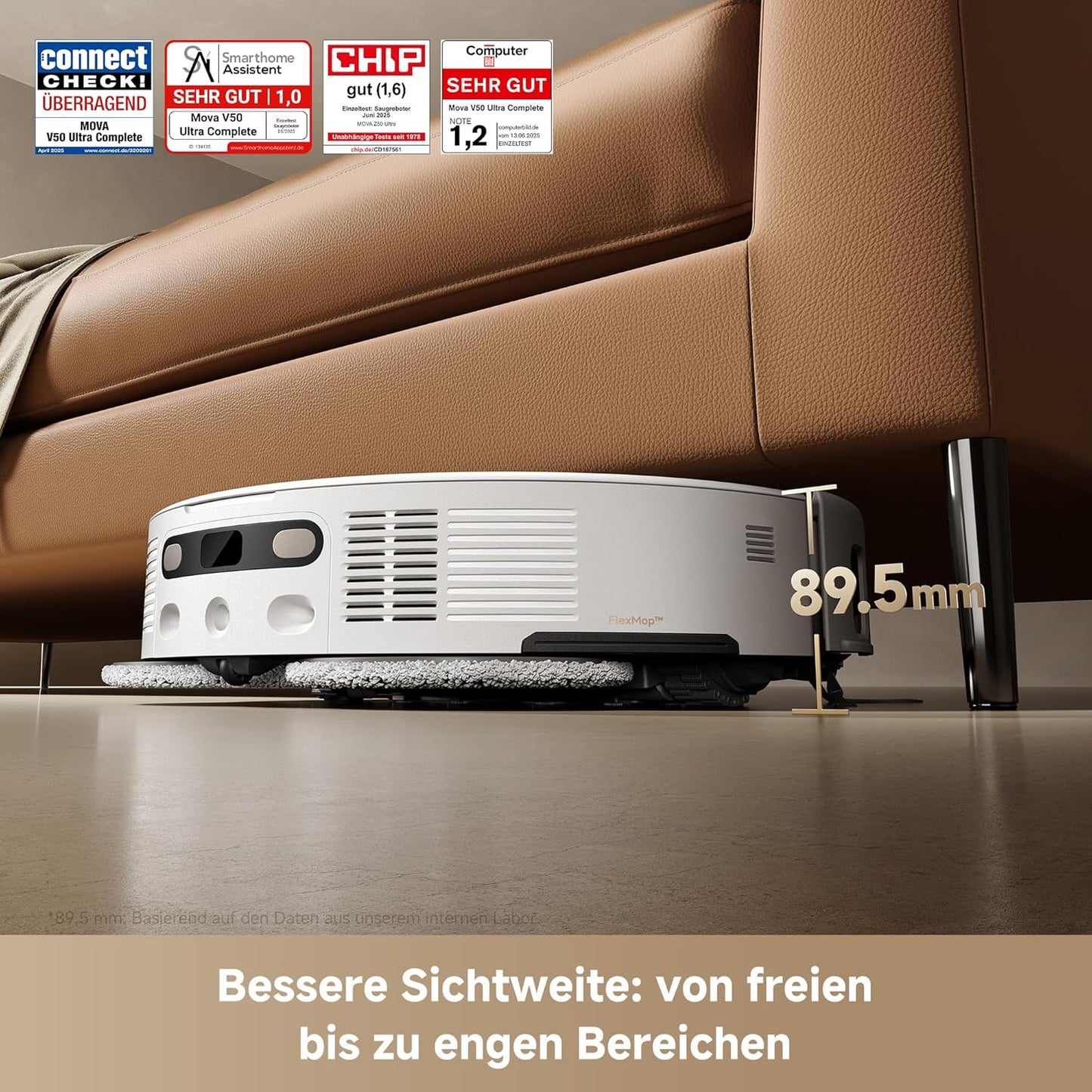 Mova V50 Ultra Complete Saugroboter mit Wischfunktion 24.000 Pa, 6cm Hindernisüberwindung, Liftable Navigation+RGB AI+LED, 80℃ Heißwasserwäsche & 63℃ Selbsttrocknung, DuoSolution System, Tricut Bürste