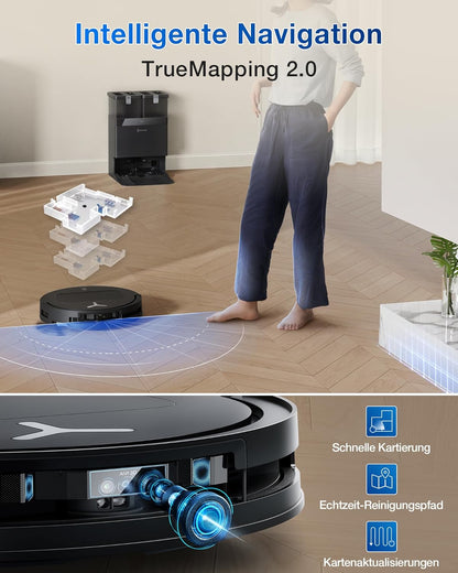 ECOVACS DEEBOT T50 PRO Omni Gen2 Saugroboter mit Wischfunktion, Ausfahrende Seitenbürste und Wischmopp, 21.000 Pa, Auto Zugabe von Reinigungslösung, Moppwäsche mit 75°C heißem Wasser, Ultradünn 81 mm