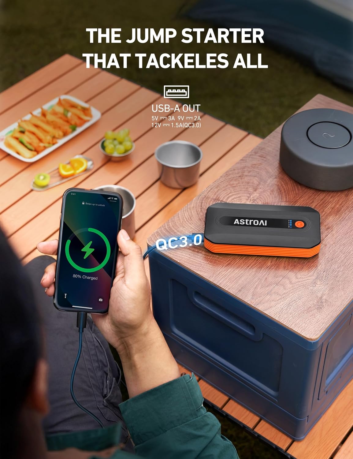 AstroAI S8 Car Battery Jump Starter, Car Jumper Starter Battery Pack for Up to 6.0L Gas & 3.0L Diesel Engines, 12V Portable Jump Box with 3 Modes Flashlight and Jumper Cable (Orange)