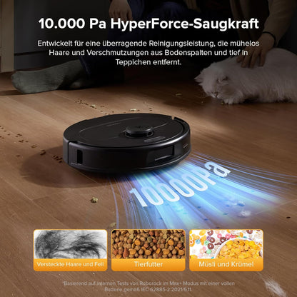 roborock QV 35S-Set Saugroboter mit Wischfunktion, 10.000 Pa HyperForce Saugkraft, Anti-Tangle-Bürsten, Anhebbare Schleudermopps, Intelligente Hindernisvermeidung, All-in-One Dock (Schwarz)