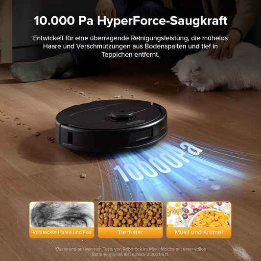 roborock QV 35S-Set Saugroboter mit Wischfunktion, 10.000 Pa HyperForce Saugkraft, Anti-Tangle-Bürsten, Anhebbare Schleudermopps, Intelligente Hindernisvermeidung, All-in-One Dock (Schwarz)
