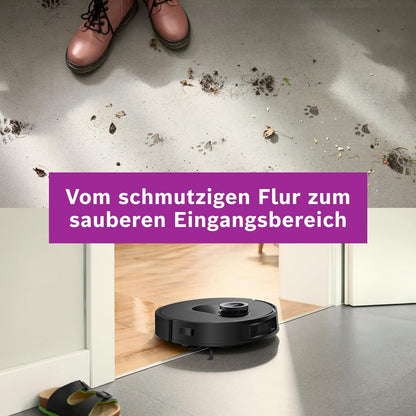 Bosch Spotless Max Cam BCRDW3BX Saugroboter mit Wischfunktion, 11.000 Pa Saugkaft, rotierende Wischpads, Nass-Trocken-Servicestation, Selbstreinigung, Smart Vision Kamera, Steuerung per App, schwarz