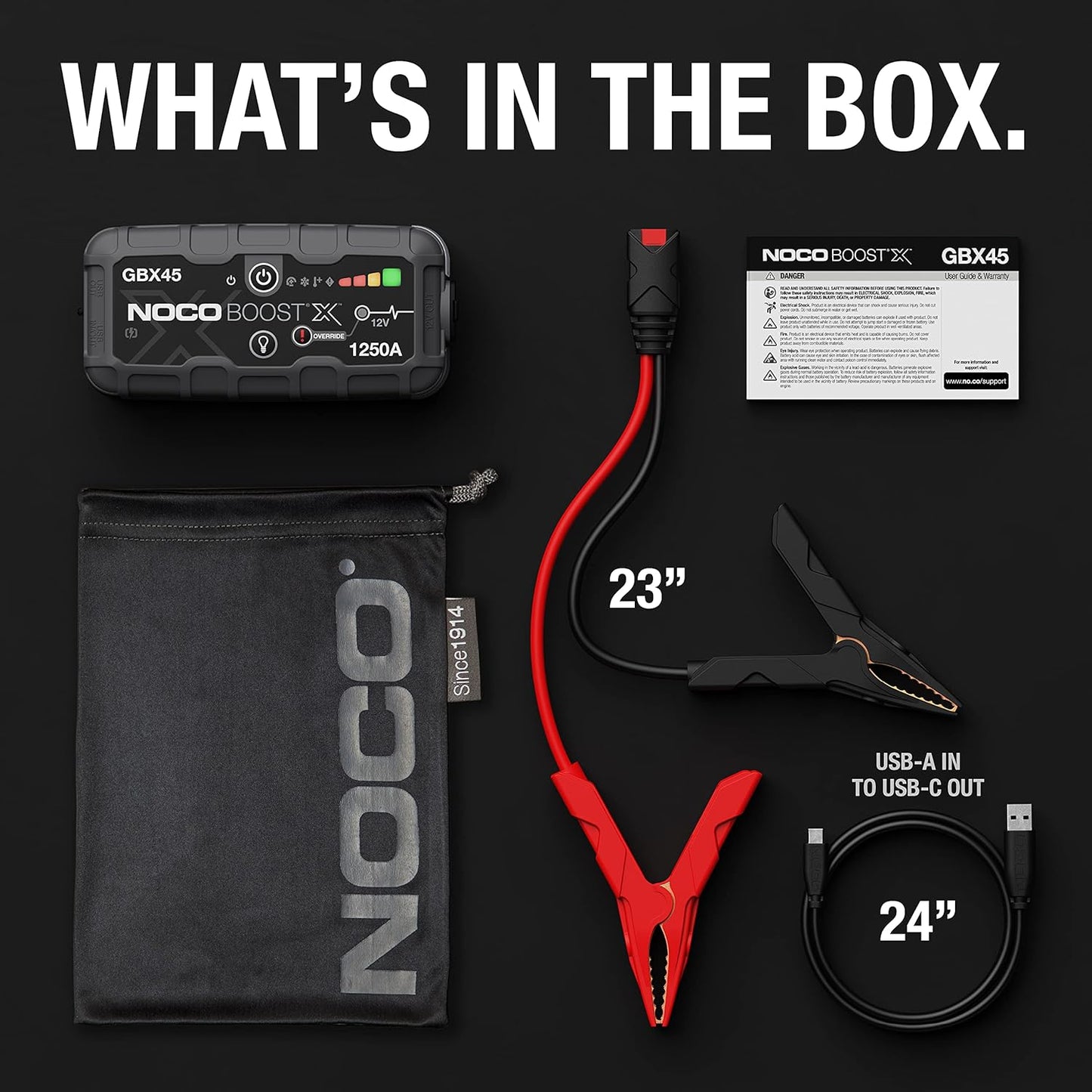 NOCO Boost X GBX45: 1250A UltraSafe Jump Starter – 12V Lithium Battery Booster Pack, Portable Jump Box, Power Bank & Jumper Cables - for 6.5L Gas and 4.0L Diesel Engines