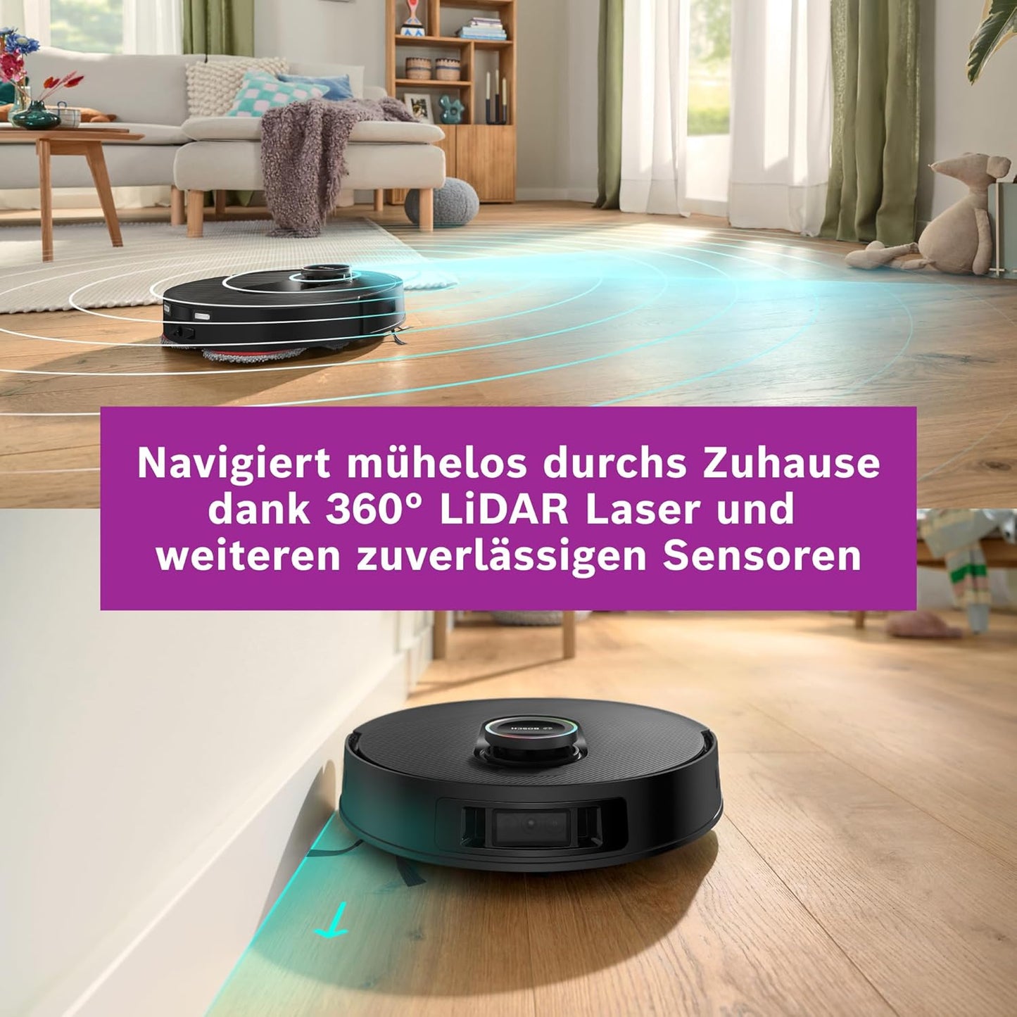 Bosch Spotless Max Cam BCRDW3BX Saugroboter mit Wischfunktion, 11.000 Pa Saugkaft, rotierende Wischpads, Nass-Trocken-Servicestation, Selbstreinigung, Smart Vision Kamera, Steuerung per App, schwarz