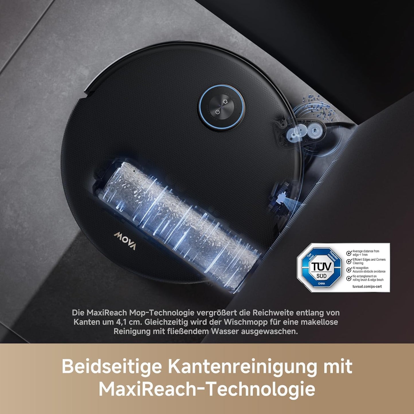 Mova V50 Ultra Complete Saugroboter mit Wischfunktion 24.000 Pa, 6cm Hindernisüberwindung, Liftable Navigation+RGB AI+LED, 80℃ Heißwasserwäsche & 63℃ Selbsttrocknung, DuoSolution System, Tricut Bürste