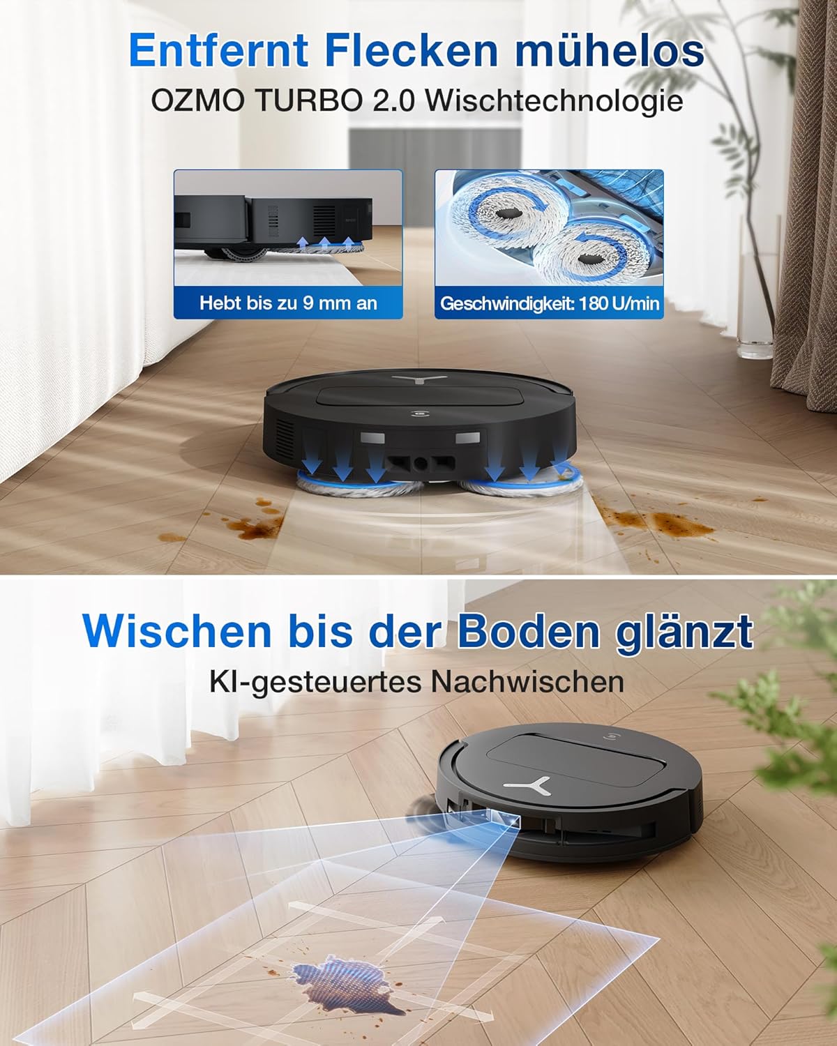 ECOVACS DEEBOT T50 PRO Omni Gen2 Saugroboter mit Wischfunktion, Ausfahrende Seitenbürste und Wischmopp, 21.000 Pa, Auto Zugabe von Reinigungslösung, Moppwäsche mit 75°C heißem Wasser, Ultradünn 81 mm