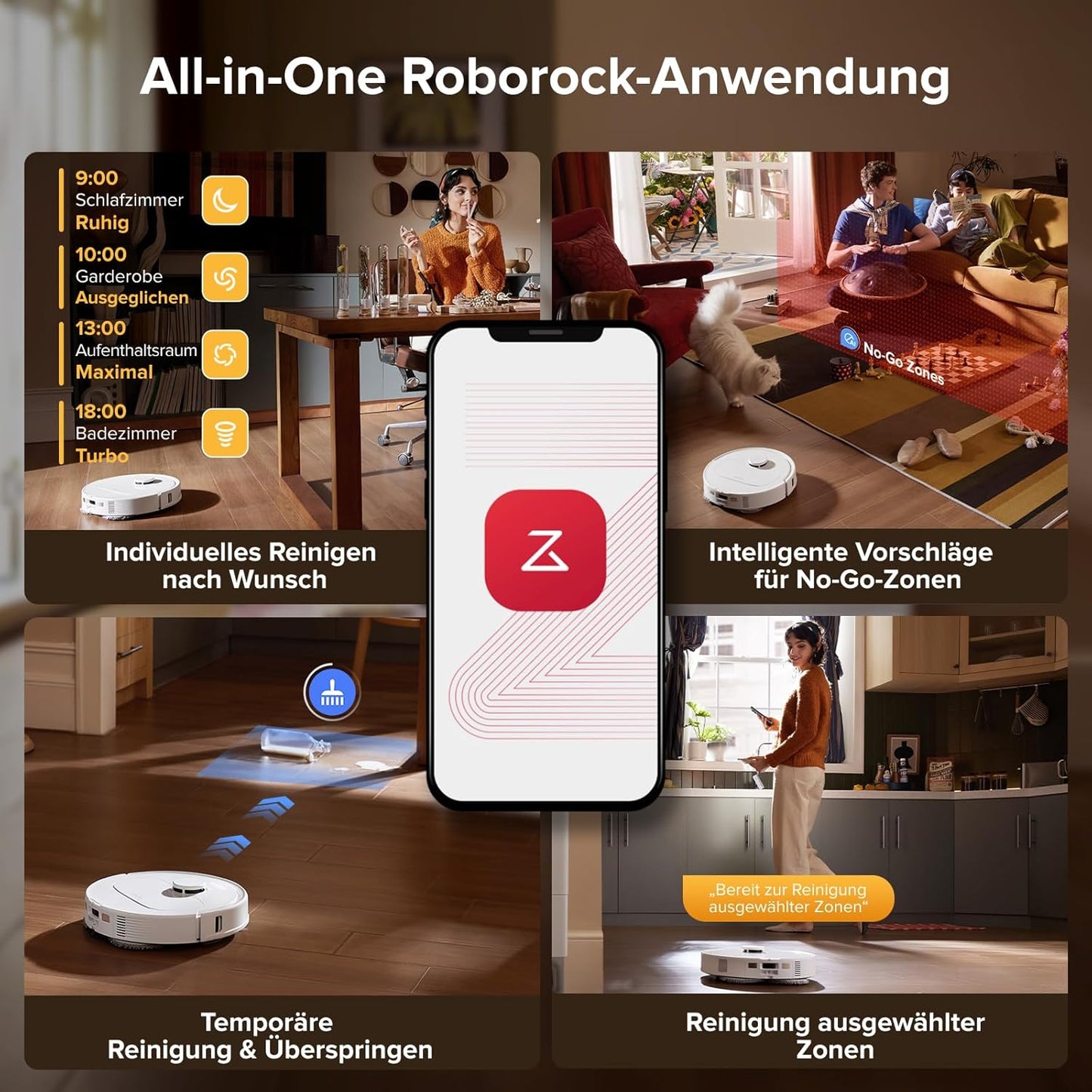 roborock QV 35S-Set Saugroboter mit Wischfunktion, 10.000 Pa HyperForce Saugkraft, Anti-Tangle-Bürsten, Anhebbare Schleudermopps, Intelligente Hindernisvermeidung, All-in-One Dock (Schwarz)