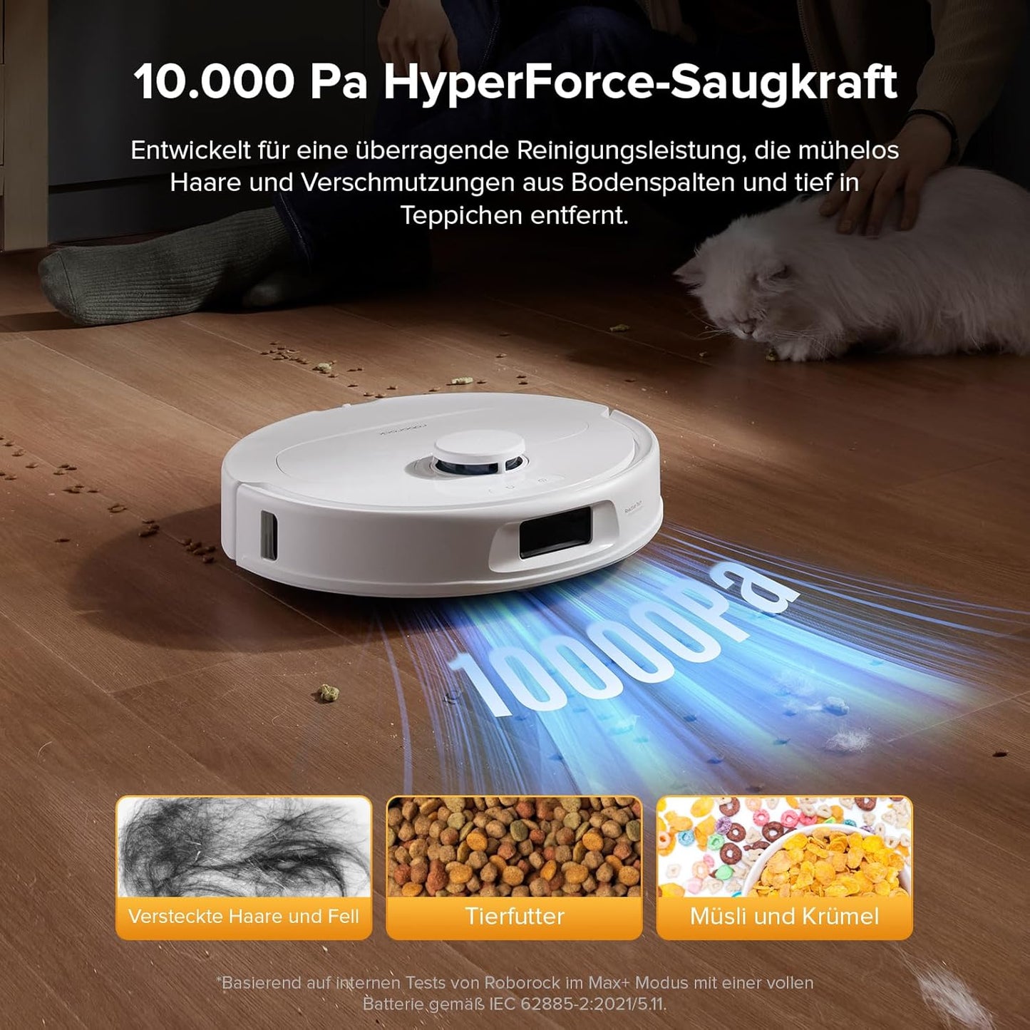 roborock QV 35S-Set Saugroboter mit Wischfunktion, 10.000 Pa HyperForce Saugkraft, Anti-Tangle-Bürsten, Anhebbare Schleudermopps, Intelligente Hindernisvermeidung, All-in-One Dock (Schwarz)