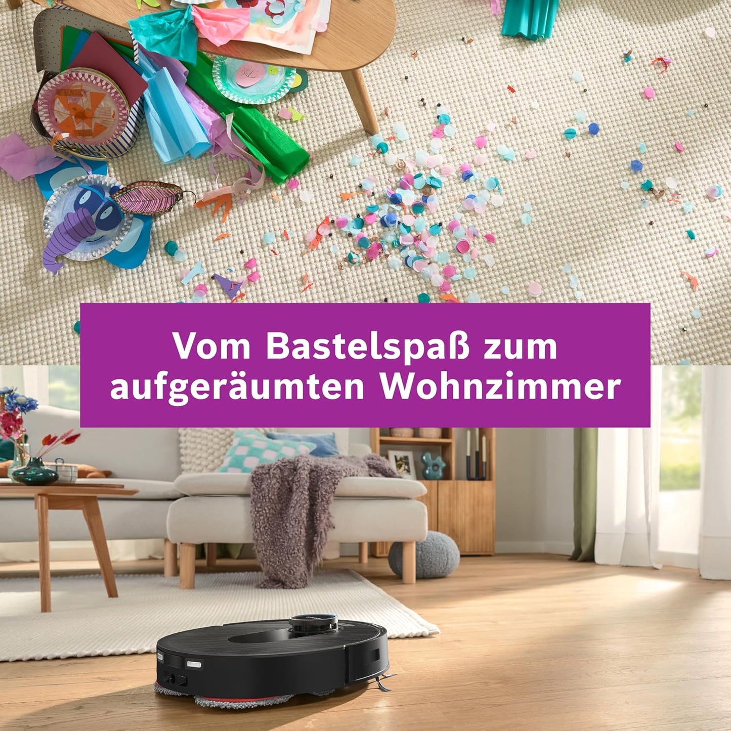 Bosch Spotless Max Cam BCRDW3BX Saugroboter mit Wischfunktion, 11.000 Pa Saugkaft, rotierende Wischpads, Nass-Trocken-Servicestation, Selbstreinigung, Smart Vision Kamera, Steuerung per App, schwarz