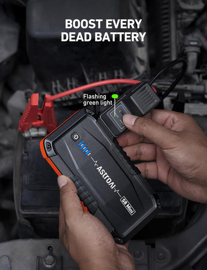 AstroAI S8 Car Battery Jump Starter, Car Jumper Starter Battery Pack for Up to 6.0L Gas & 3.0L Diesel Engines, 12V Portable Jump Box with 3 Modes Flashlight and Jumper Cable (Orange)