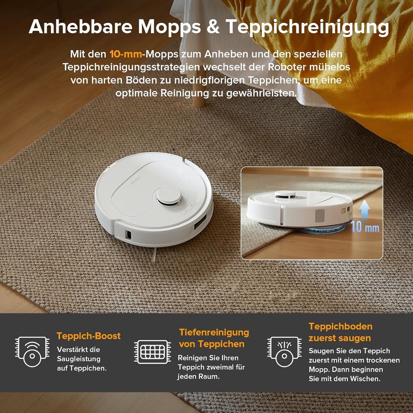 roborock Qrevo Serie Saugroboter mit Wischfunktion&Hebarem Wischmopp, 8000Pa Saugkraft(verbessert von Qrevo S), Anti-Verfilzungs-Seitenbürste, Hindernisvermeidung, All-in-One Dock, Schwarz(QV 35A)