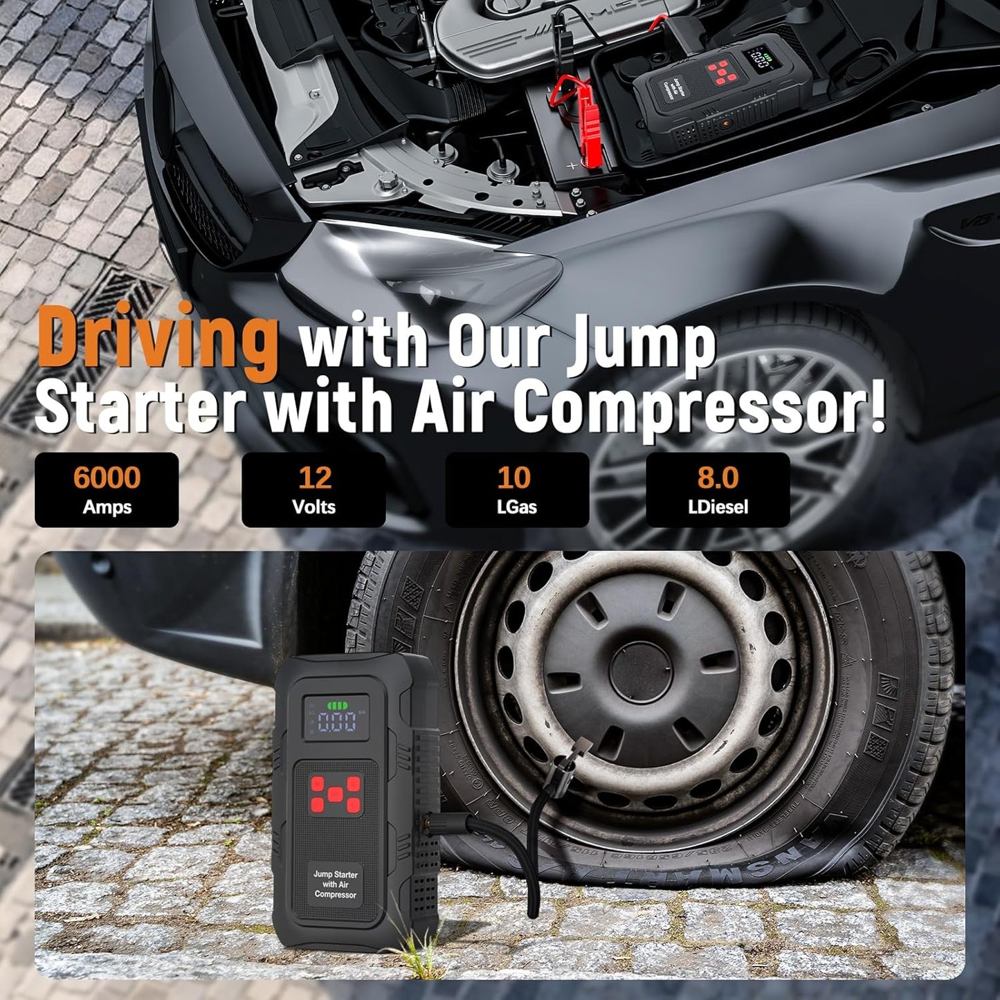 H50 Jump Starter - 5000A Jump Starter Battery Pack for Up to 10.0L Gas and 8.0L Diesel Engines, 12V Portable Car Battery Jump Starter Box with 3.0" LCD Display