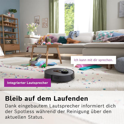 Bosch Spotless Max BCRDW3B Saugroboter mit Wischfunktion, 11.000 Pa Saugkaft, rotierende Wischpads, Nass-Trocken-Servicestation, Selbstreinigung, Smart Vision Navigation, Steuerung per App, schwarz