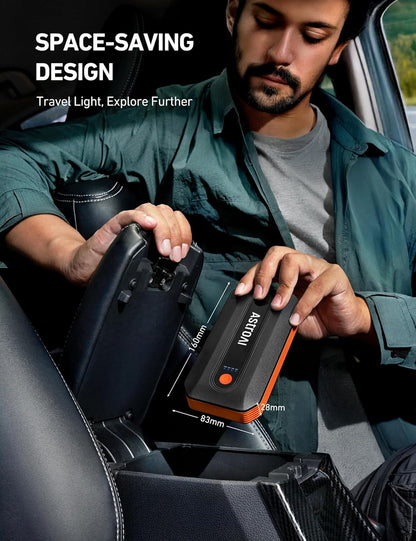 AstroAI S8 Car Battery Jump Starter, Car Jumper Starter Battery Pack for Up to 6.0L Gas & 3.0L Diesel Engines, 12V Portable Jump Box with 3 Modes Flashlight and Jumper Cable (Orange)
