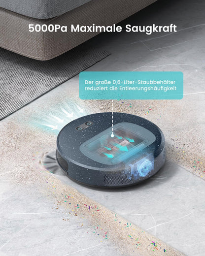 LEFANT M3 Gen2 Saugroboter mit Wischfunktion, 12000 Pa Saugleistung, Automatische Staubentleerung, LiDAR Navigation, Teppicherkennung, Freemove 3.0 App & Sprachsteuerung, 8 Wochen Hands-Free Reinigung