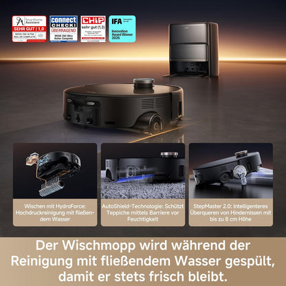 Mova V50 Ultra Complete Saugroboter mit Wischfunktion 24.000 Pa, 6cm Hindernisüberwindung, Liftable Navigation+RGB AI+LED, 80℃ Heißwasserwäsche & 63℃ Selbsttrocknung, DuoSolution System, Tricut Bürste