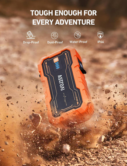 AstroAI S8 Car Battery Jump Starter, Car Jumper Starter Battery Pack for Up to 6.0L Gas & 3.0L Diesel Engines, 12V Portable Jump Box with 3 Modes Flashlight and Jumper Cable (Orange)