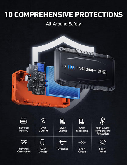 AstroAI S8 Car Battery Jump Starter, Car Jumper Starter Battery Pack for Up to 6.0L Gas & 3.0L Diesel Engines, 12V Portable Jump Box with 3 Modes Flashlight and Jumper Cable (Orange)