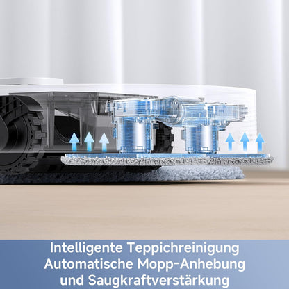 Mova E40 Ultra Saugroboter mit Wischfunktion, Autom. Leerung und 19.000 Pa, MaxiReach-Wischmopp-T., Verhedderungsfreie Seitenbürste, Eingeb. 80-ml-Wasserb, All-in-One-Station zu 75 Tage Reinigung