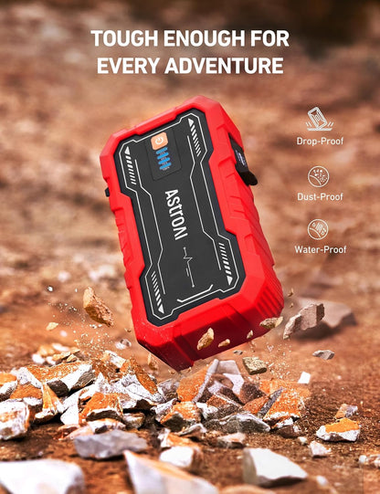 AstroAI S8 Car Battery Jump Starter, Car Jumper Starter Battery Pack for Up to 6.0L Gas & 3.0L Diesel Engines, 12V Portable Jump Box with 3 Modes Flashlight and Jumper Cable (Orange)