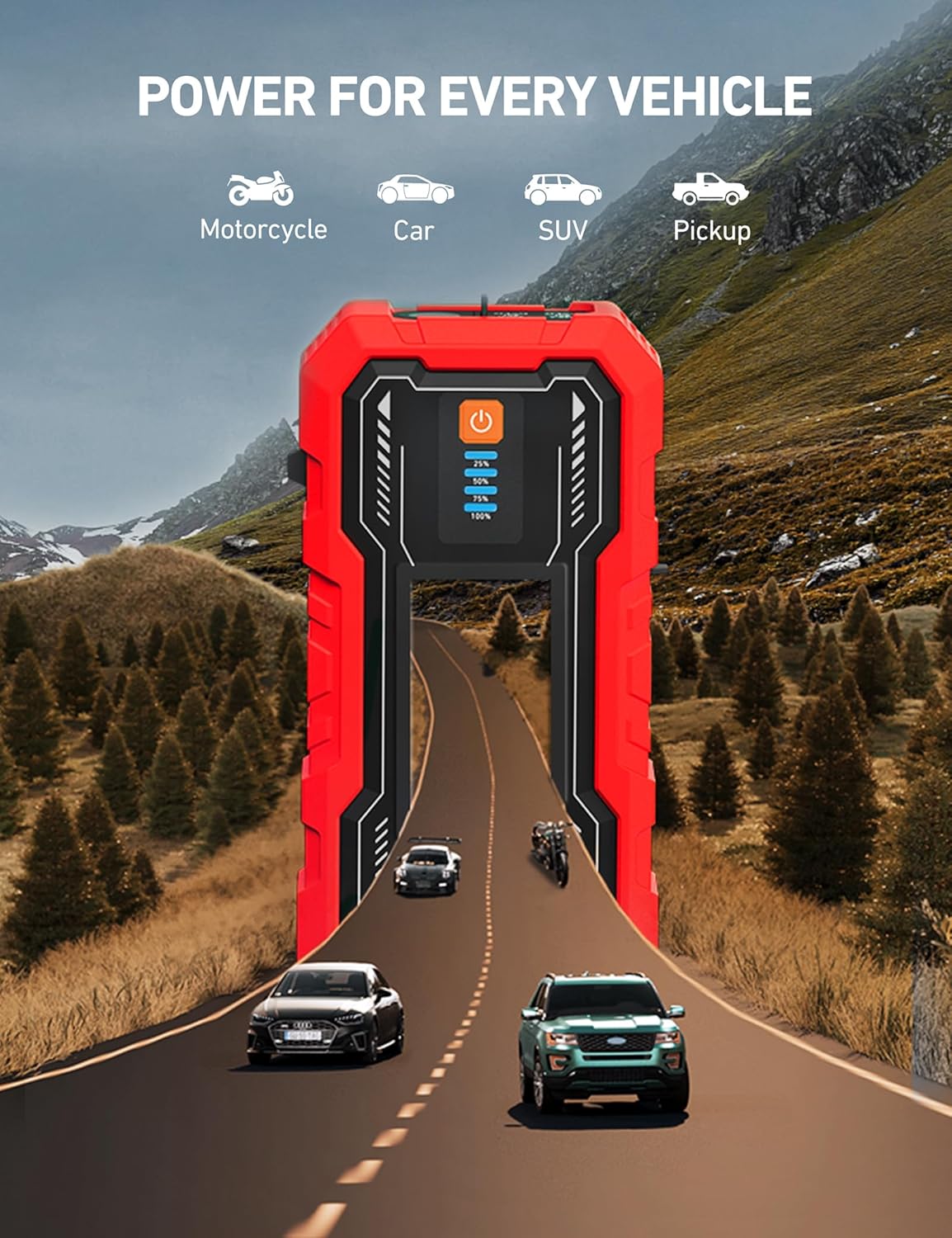 AstroAI S8 Car Battery Jump Starter, Car Jumper Starter Battery Pack for Up to 6.0L Gas & 3.0L Diesel Engines, 12V Portable Jump Box with 3 Modes Flashlight and Jumper Cable (Orange)