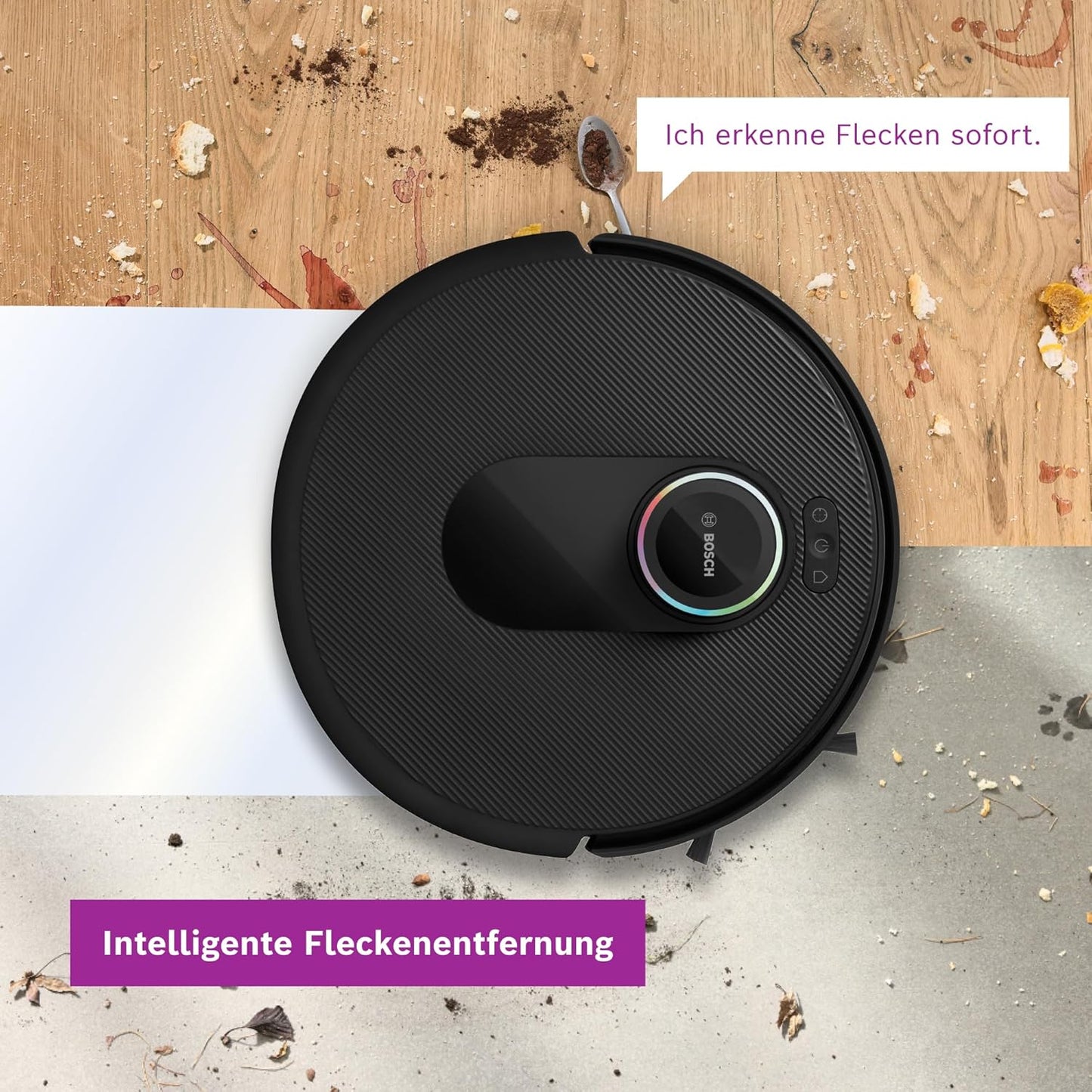 Bosch Spotless Max Cam BCRDW3BX Saugroboter mit Wischfunktion, 11.000 Pa Saugkaft, rotierende Wischpads, Nass-Trocken-Servicestation, Selbstreinigung, Smart Vision Kamera, Steuerung per App, schwarz