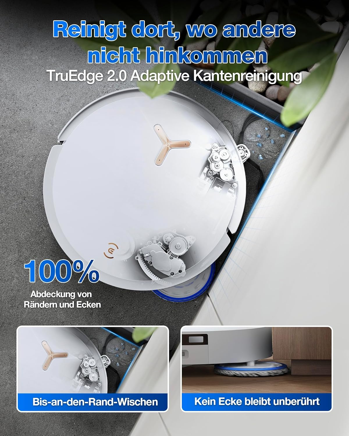 ECOVACS DEEBOT T50 PRO Omni Gen2 Saugroboter mit Wischfunktion, Ausfahrende Seitenbürste und Wischmopp, 21.000 Pa, Auto Zugabe von Reinigungslösung, Moppwäsche mit 75°C heißem Wasser, Ultradünn 81 mm