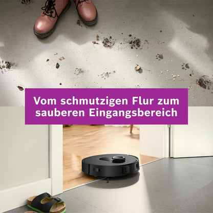 Bosch Spotless Max BCRDW3B Saugroboter mit Wischfunktion, 11.000 Pa Saugkaft, rotierende Wischpads, Nass-Trocken-Servicestation, Selbstreinigung, Smart Vision Navigation, Steuerung per App, schwarz