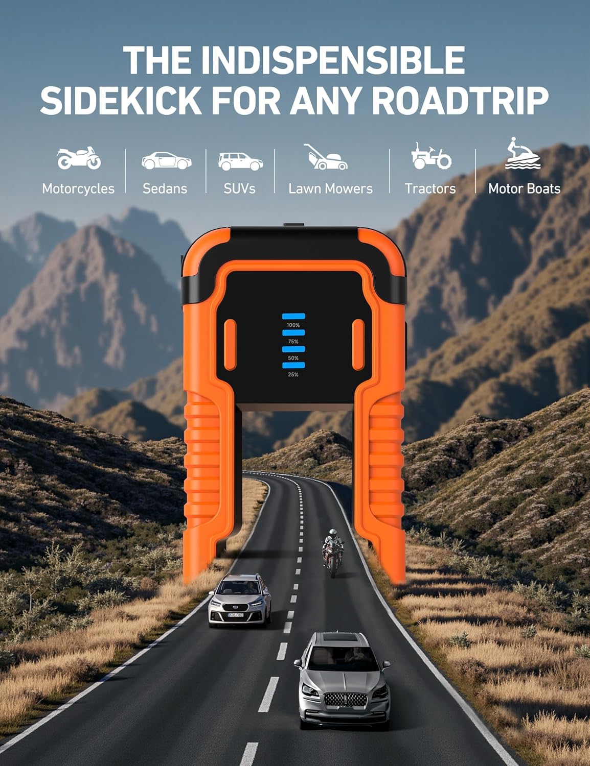 AstroAI S8 Car Battery Jump Starter, Car Jumper Starter Battery Pack for Up to 6.0L Gas & 3.0L Diesel Engines, 12V Portable Jump Box with 3 Modes Flashlight and Jumper Cable (Orange)