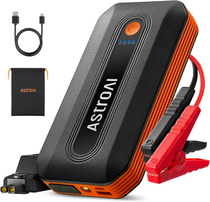 AstroAI S8 Car Battery Jump Starter, Car Jumper Starter Battery Pack for Up to 6.0L Gas & 3.0L Diesel Engines, 12V Portable Jump Box with 3 Modes Flashlight and Jumper Cable (Orange)