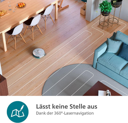Philips Homerun Serie 2000: 2-in-1 Saug- und Wischroboter, 130 Minuten Laufzeit, Lasernavigation, Teppichboost, Absaugstation, App-gesteuert, Arktikweiß (XU2100/20), Arctic White