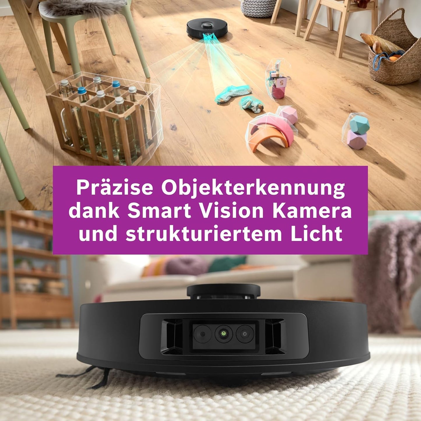 Bosch Spotless Max Cam BCRDW3BX Saugroboter mit Wischfunktion, 11.000 Pa Saugkaft, rotierende Wischpads, Nass-Trocken-Servicestation, Selbstreinigung, Smart Vision Kamera, Steuerung per App, schwarz