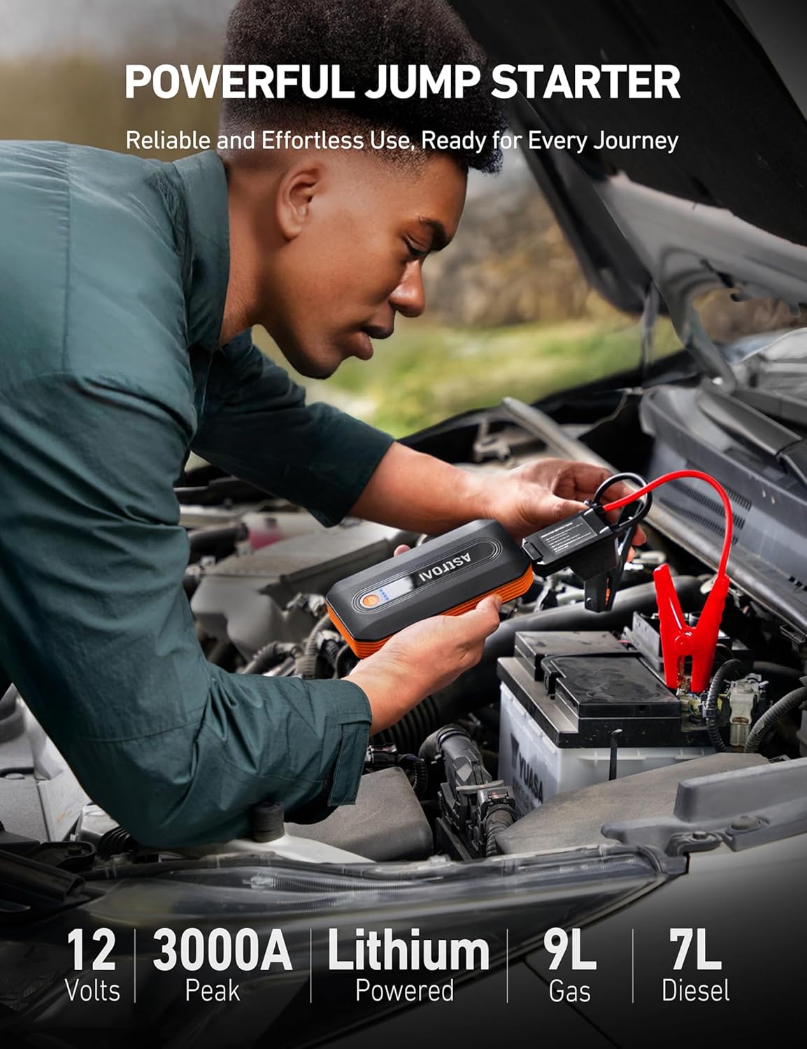 AstroAI S8 Car Battery Jump Starter, Car Jumper Starter Battery Pack for Up to 6.0L Gas & 3.0L Diesel Engines, 12V Portable Jump Box with 3 Modes Flashlight and Jumper Cable (Orange)